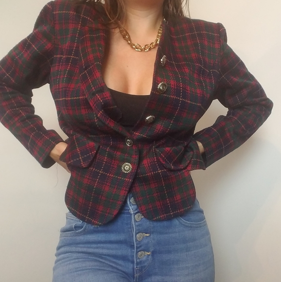 Vintage Tartan Plaid Jacket Blazer - Picture 5 of 9